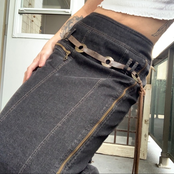 Vintage Denim Hugh Rise Maxi Skirt & Fringe Belt - Picture 3 of 3
